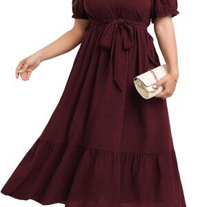 Plus Size Wedding Guest Dress Puff Sleeve Off Shoulder Ruffle Maxi Dress